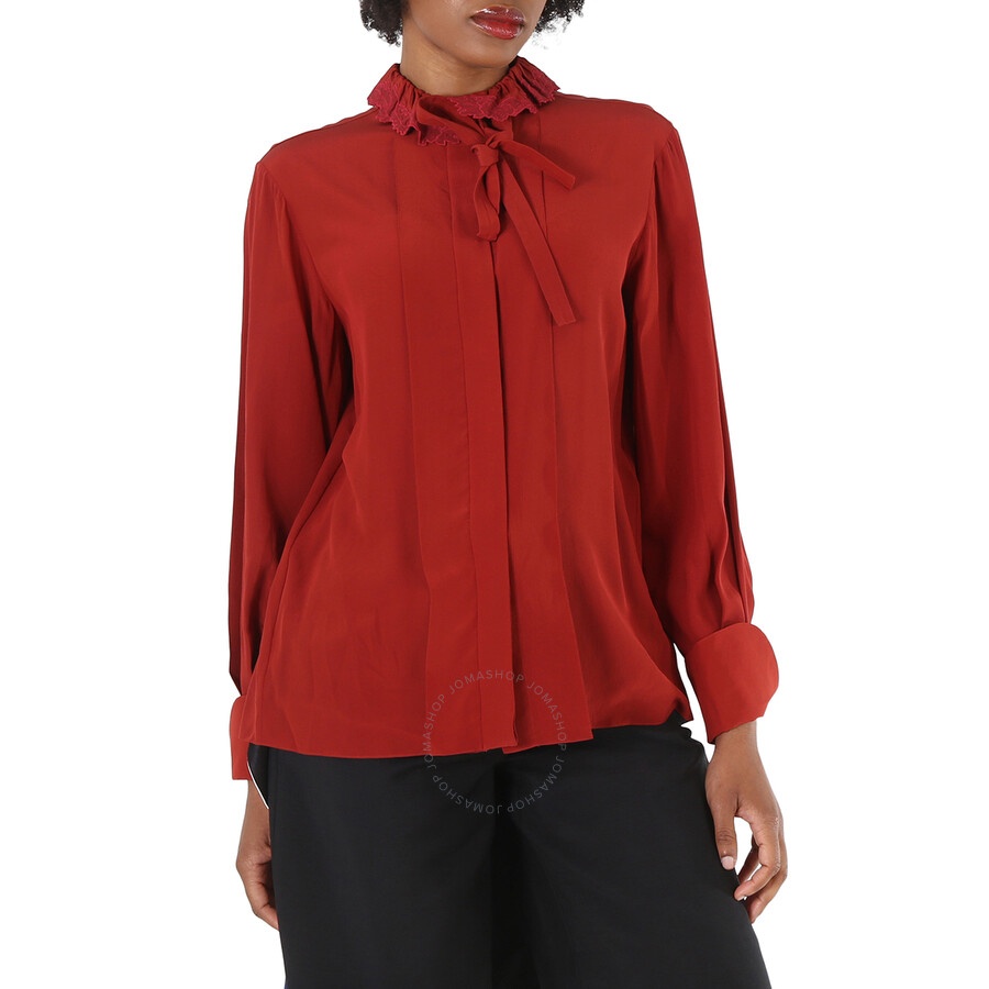 Chloe Ladies Peppery Red Ruffle-Neck Silk Shirt - 3