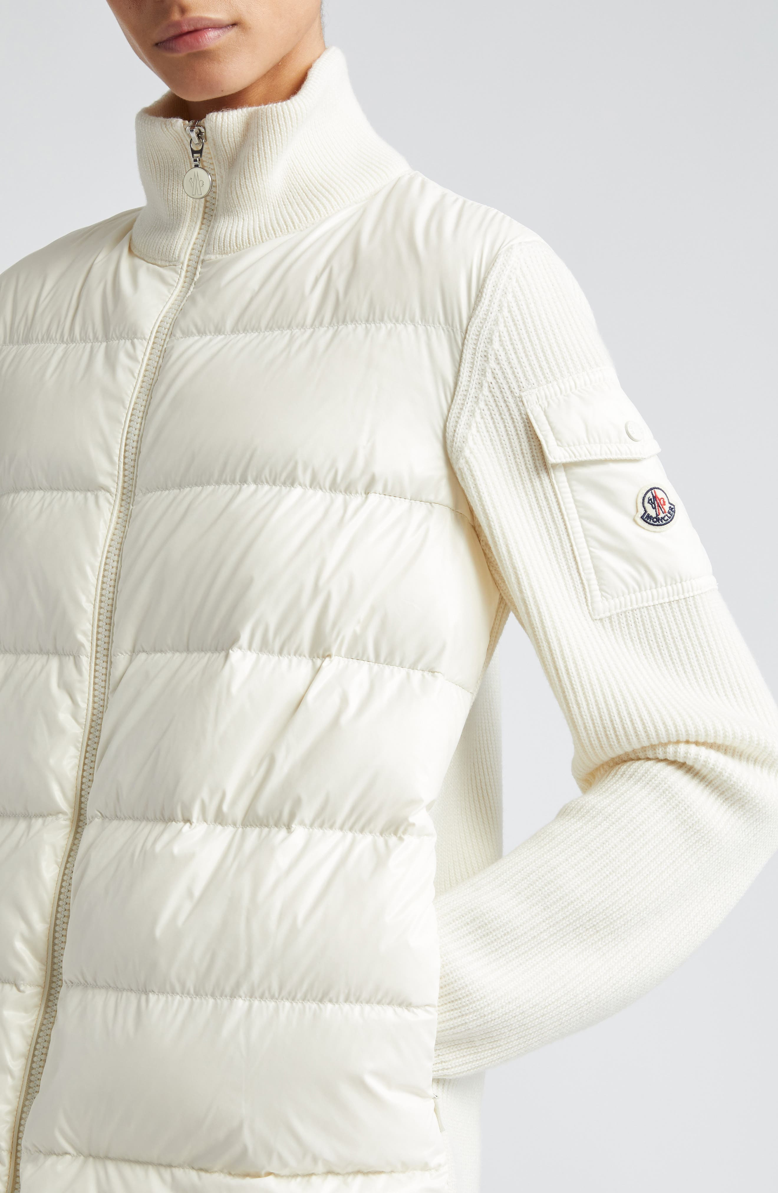 Quilted Nylon & Wool Knit Cardigan - 5