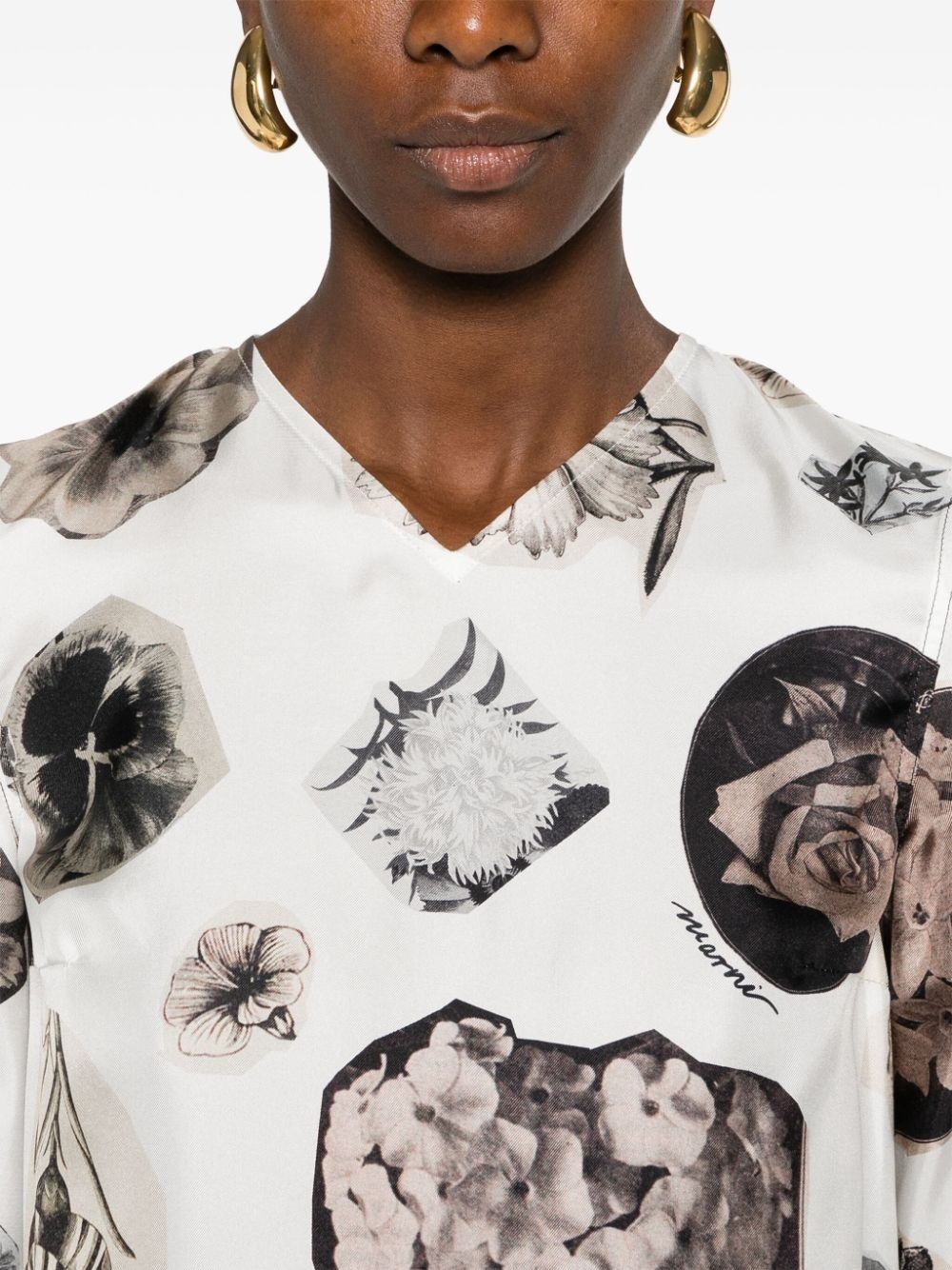 floral collage-print silk dress - 5