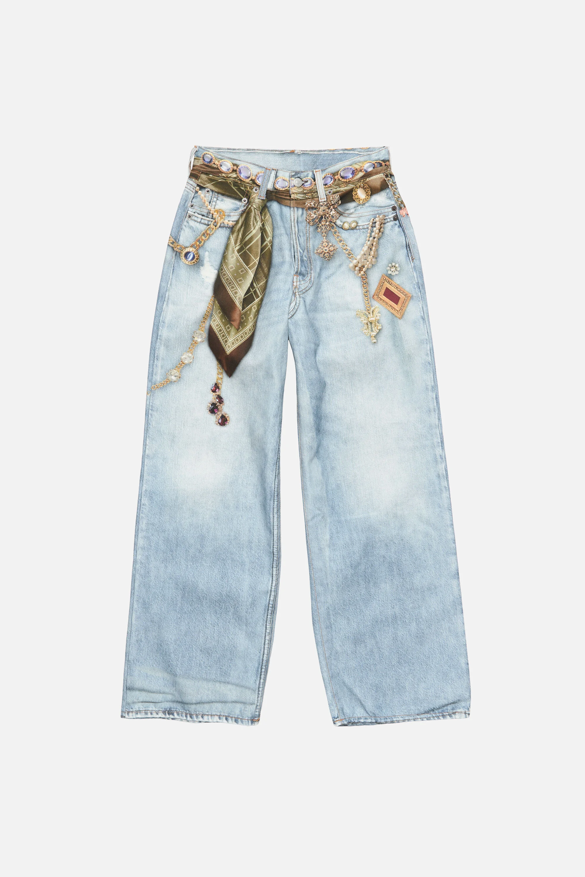 Printed cotton canvas jeans - Light blue - 1