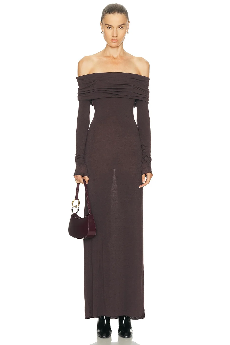 Sheer Modal Off Shoulder Long Dress - 1