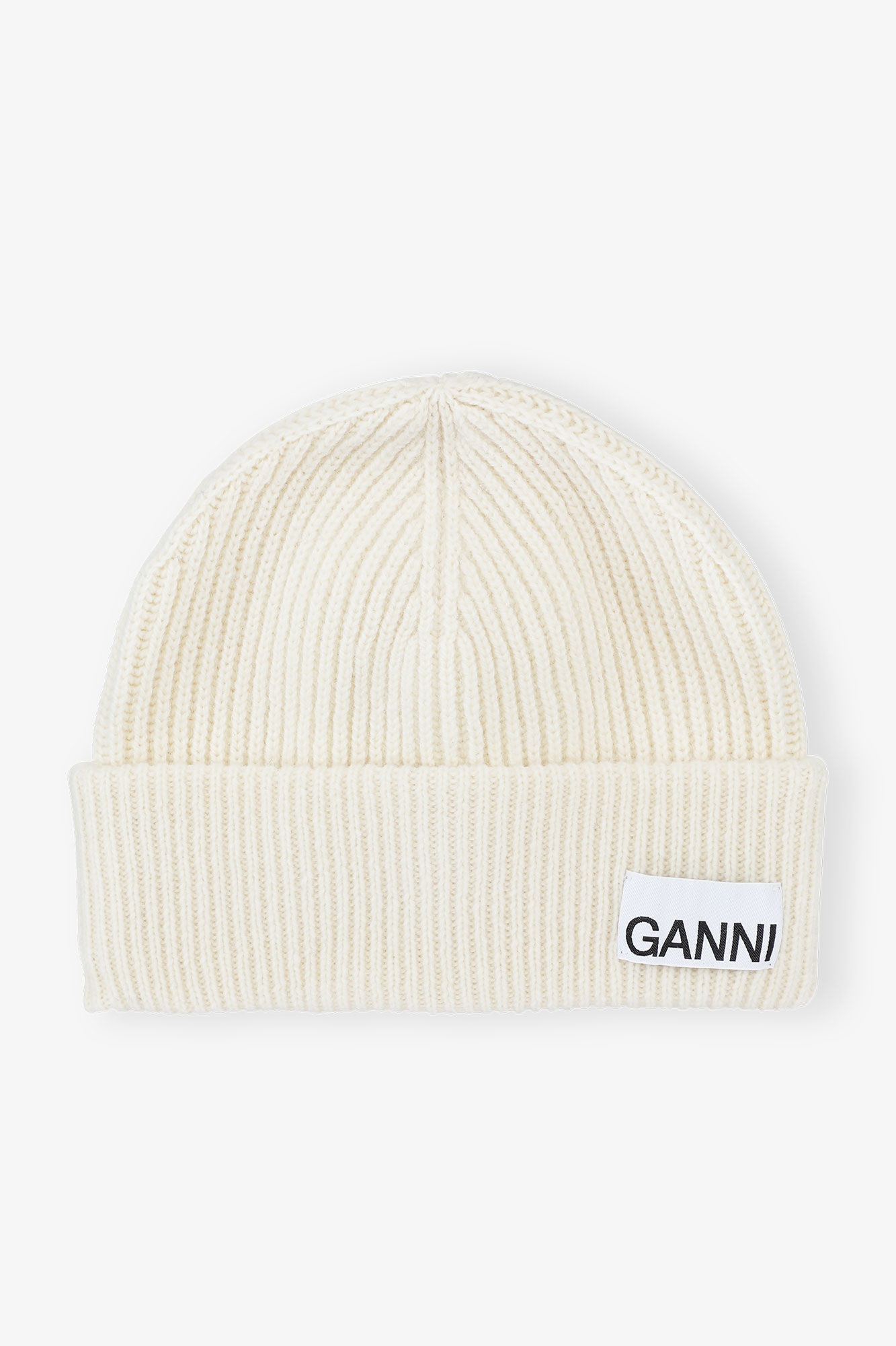 WHITE FITTED WOOL RIB KNIT BEANIE 1