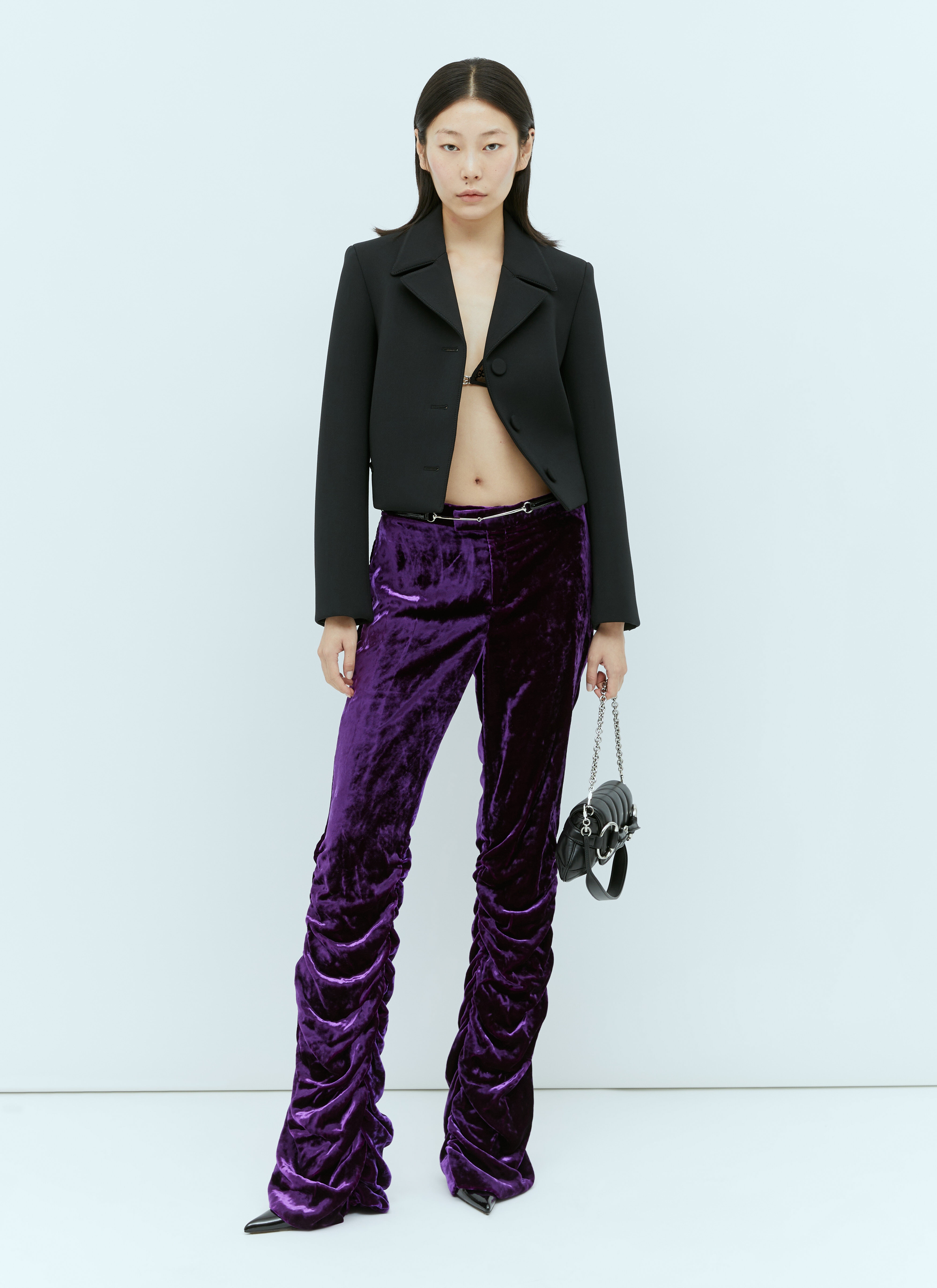 Horsebit Belt Velvet Pants - 3