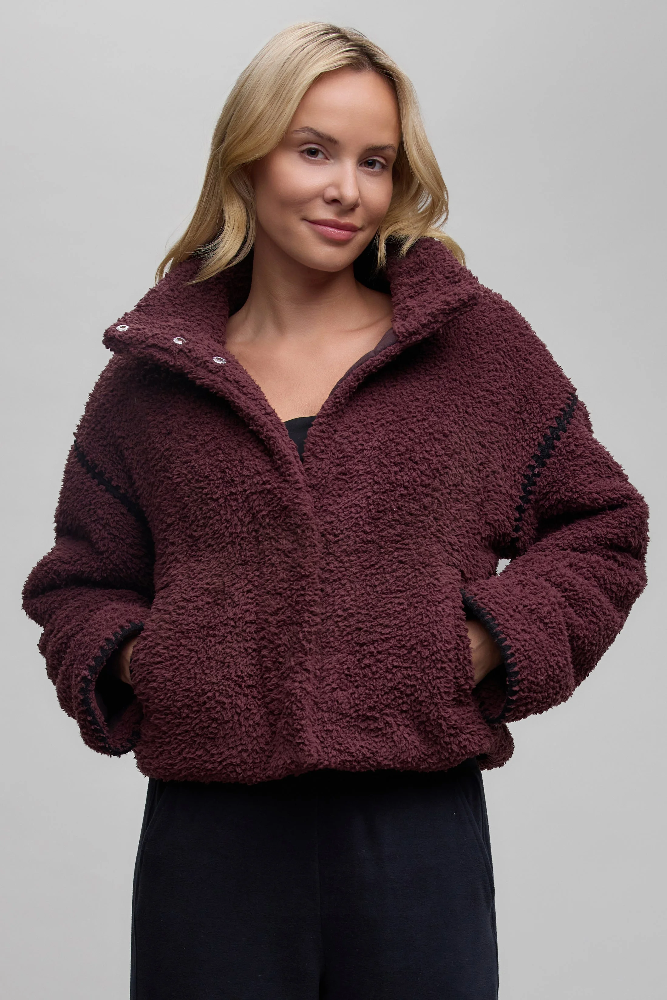 Brushed CozyChic® Blanket Stitch Puffer Jacket - 1
