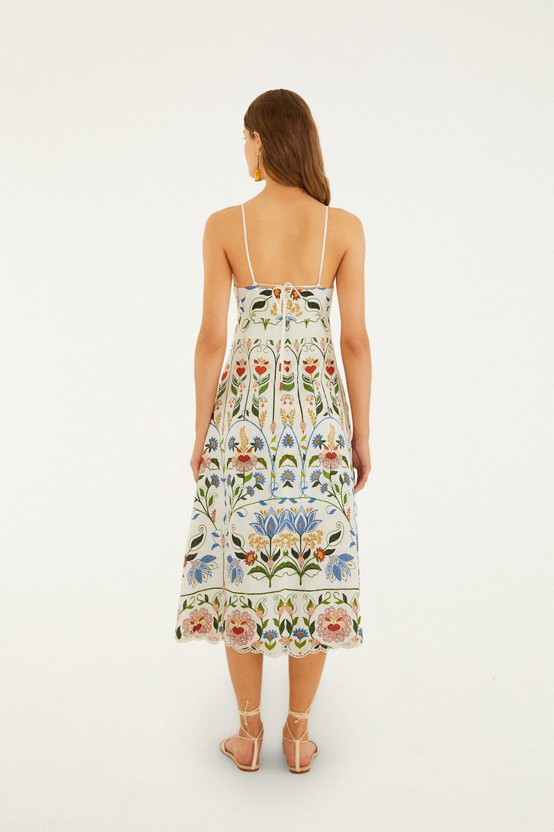 Off-White Stitched Garden Euroflax Premium Linen Midi Dress 3