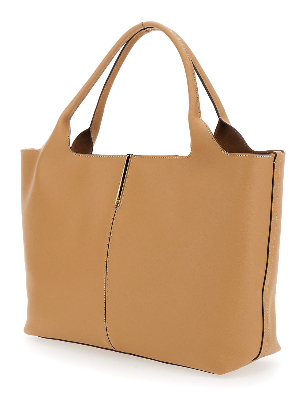 Tod's Women Beige Tote Bag With Two Top Handles And Logo Plaque On The Front In Leather Woman - 2