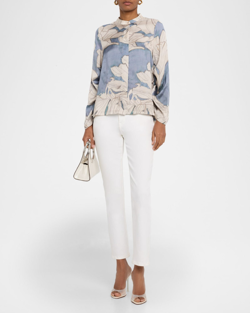 REISS Gigi Cutout Floral-Print Satin Shirt outlook