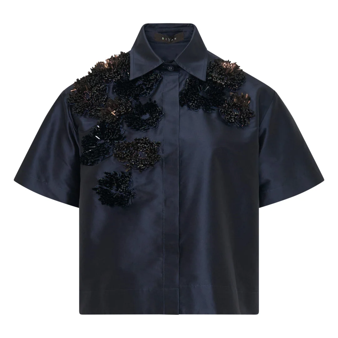 Taffeta Short Sleeve Embellished Shirt - 1