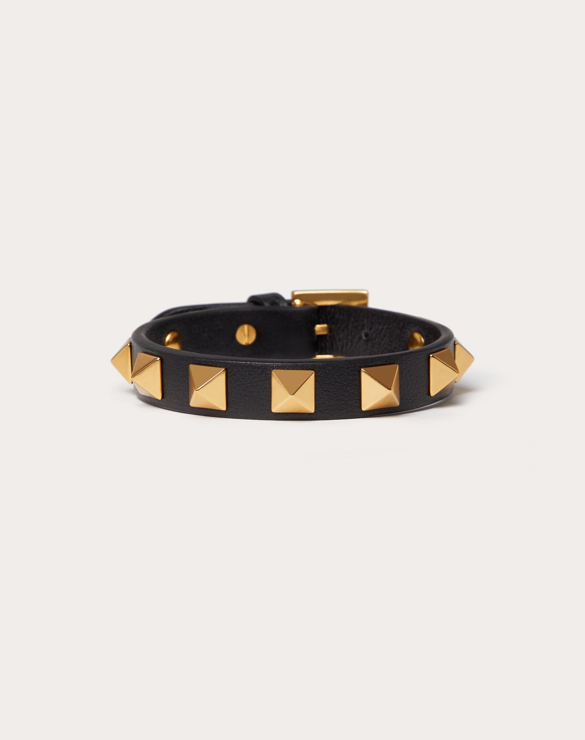 Leather Rockstud Bracelet with Antique Brass-Finish Studs - 1