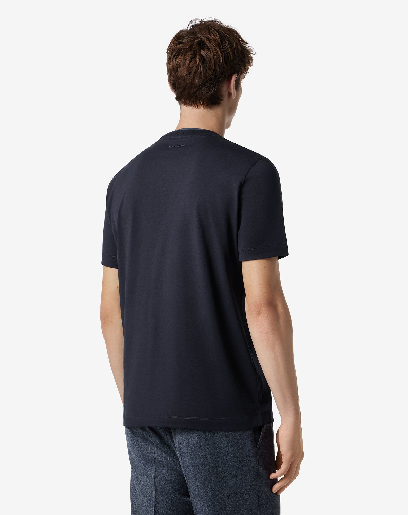Navy blue crew neck cotton t-shirt - 3