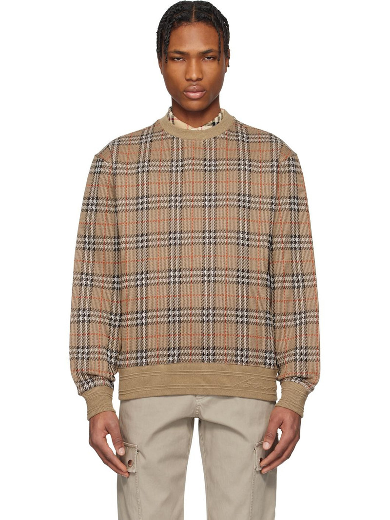 Brown Check Cotton Blend Sweater 1