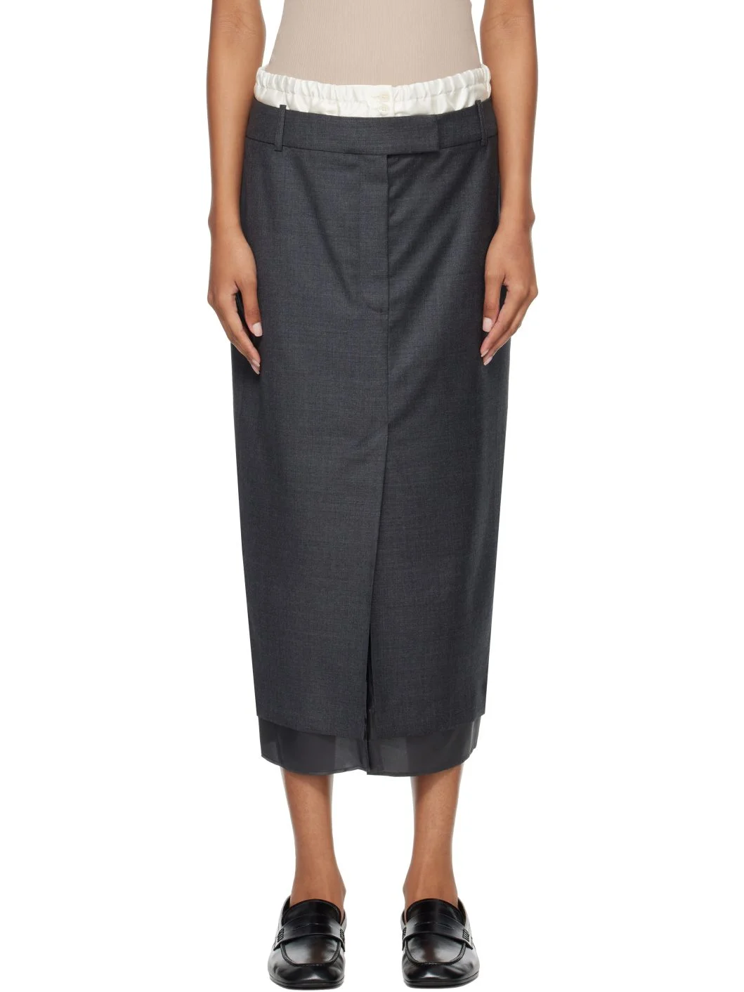 Gray Boxer Detailed Midi Skirt - 1