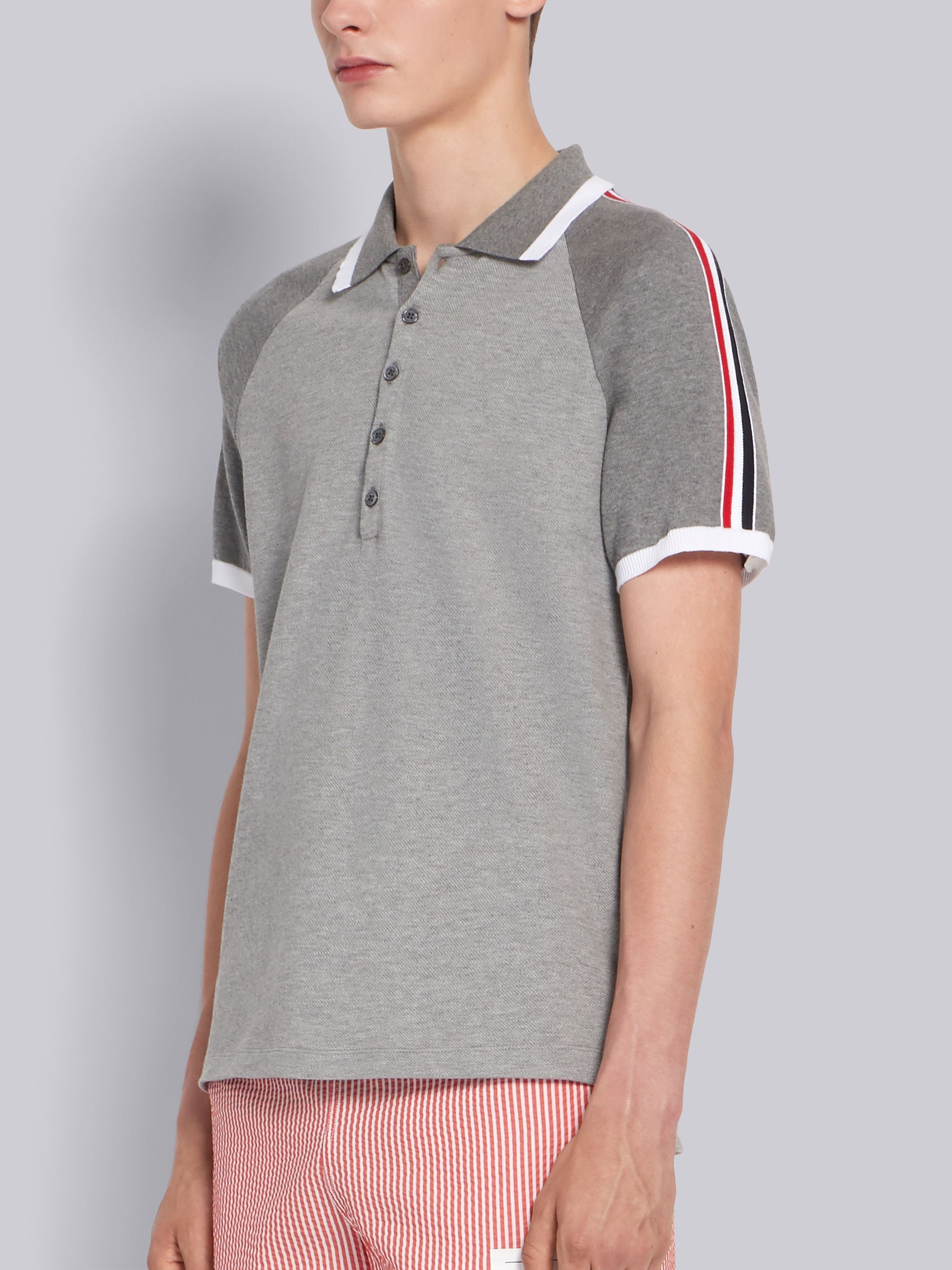 Light Grey Pique Raglan Sleeve Polo - 2