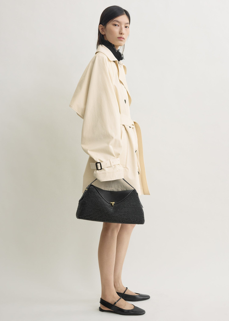 TOTEME T-lock woven-leather top handle black outlook