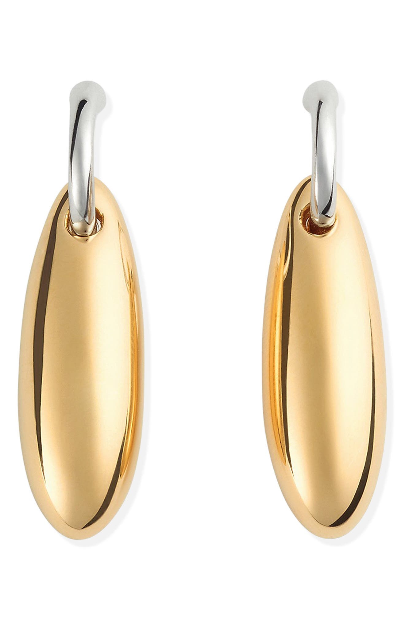 Bottega Veneta Small Ellipse Drop Hoop Earrings in 8119 Silver/Yellow Gold at Nordstrom - 3