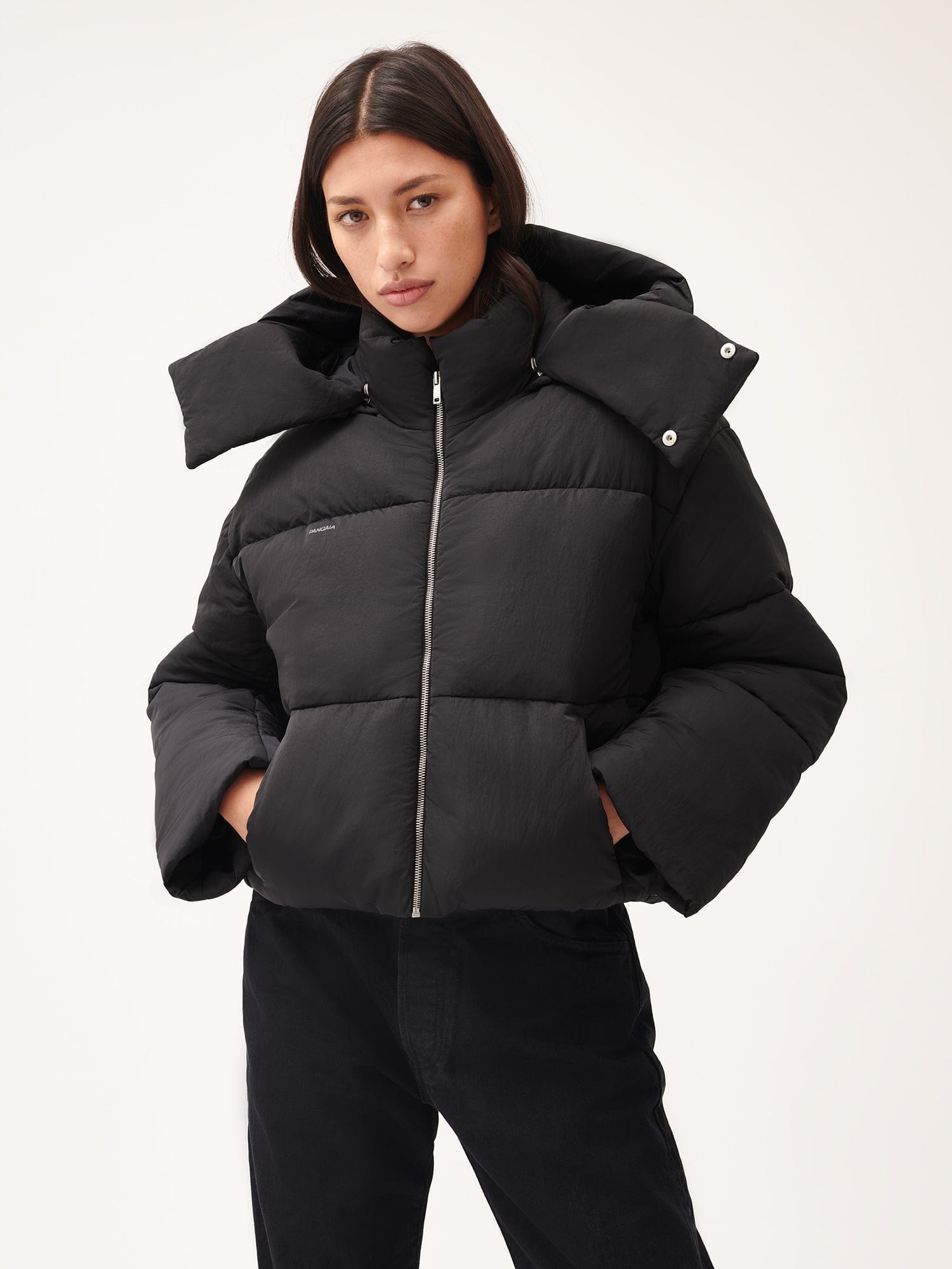 Women’s Flower-Warmth Recycled Nylon Cropped Puffer - Black - 2