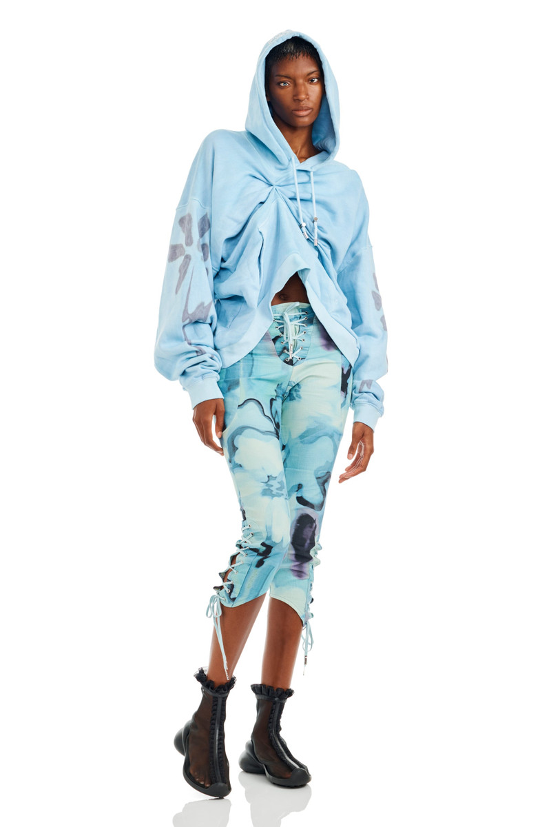 SKY FLOWERS DRAPED HOODIE 1
