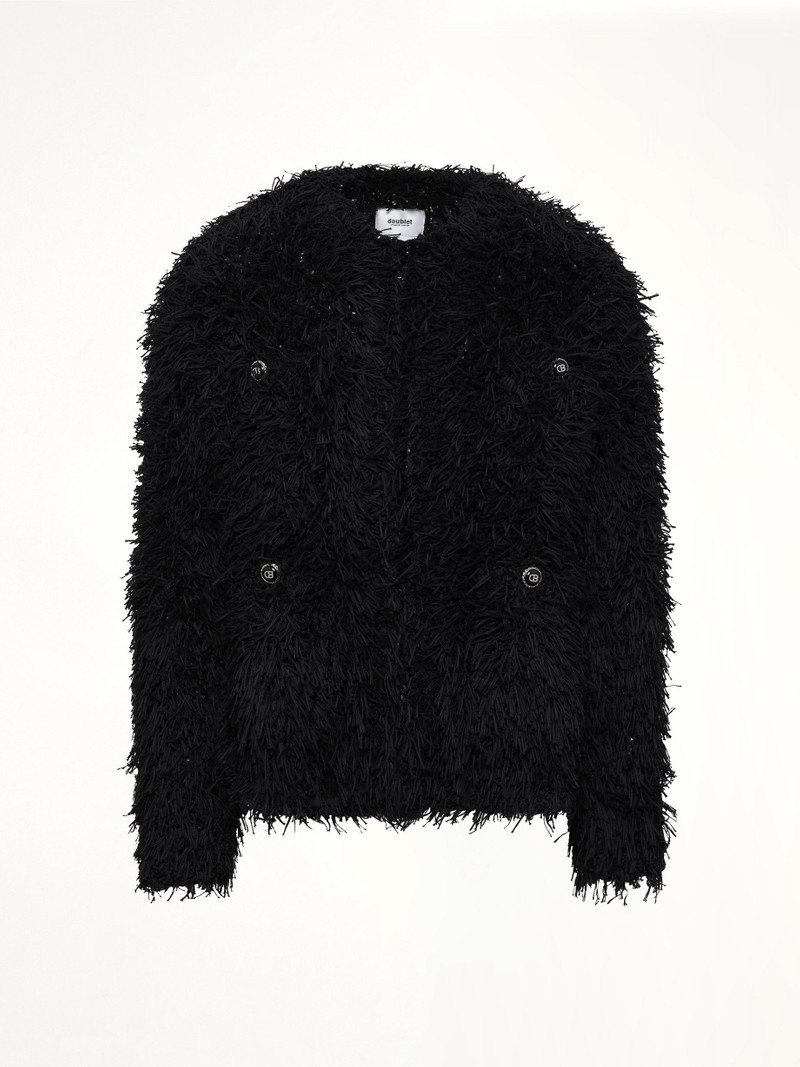 doublet Straw Tweed Knit Cardigan in Black outlook