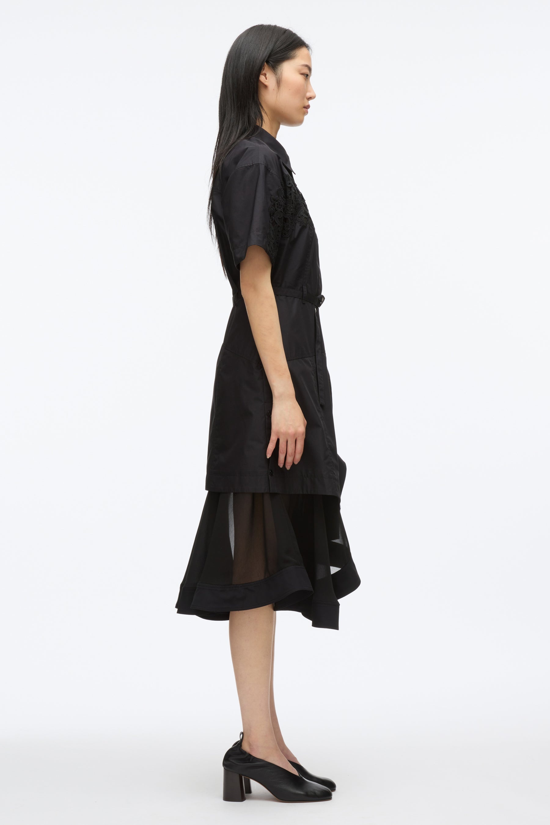 Cascade Hem Shirt Dress with Lace - 3