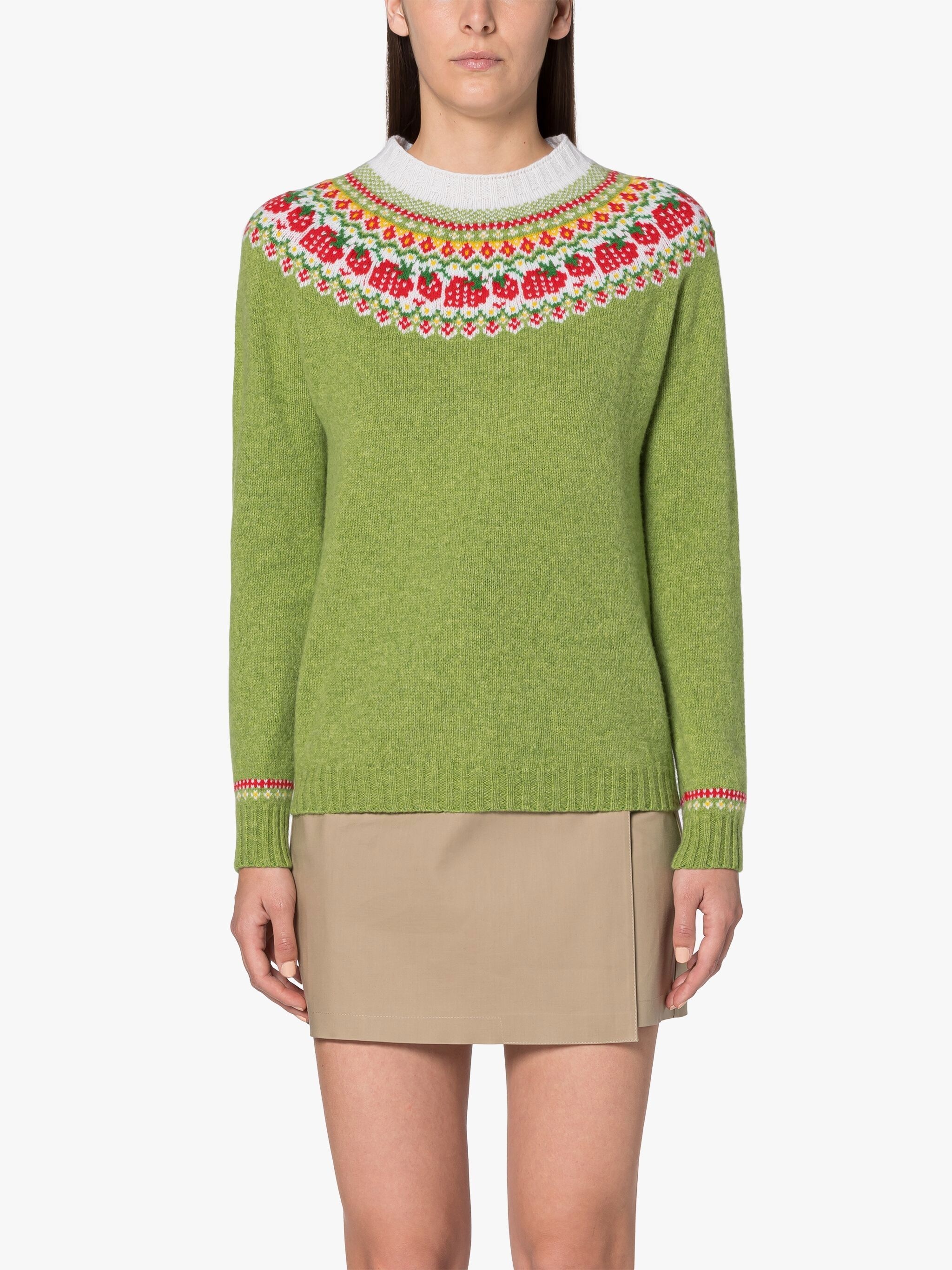 KELSI GREEN WOOL FAIR ISLE CREWNEK SWEATER - 3