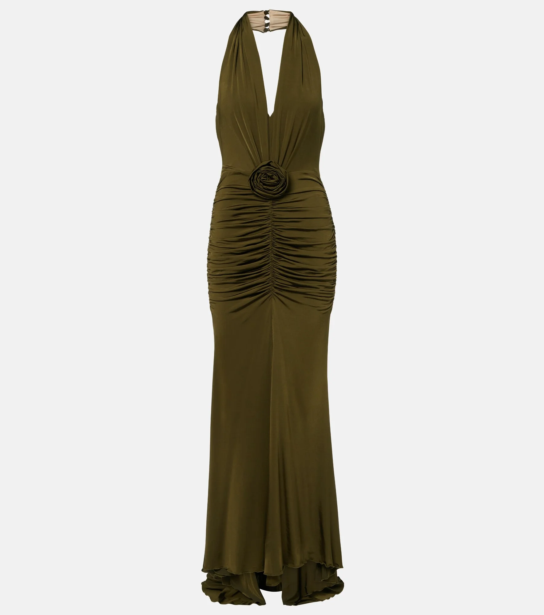 Floral-appliqué ruched maxi dress - 1