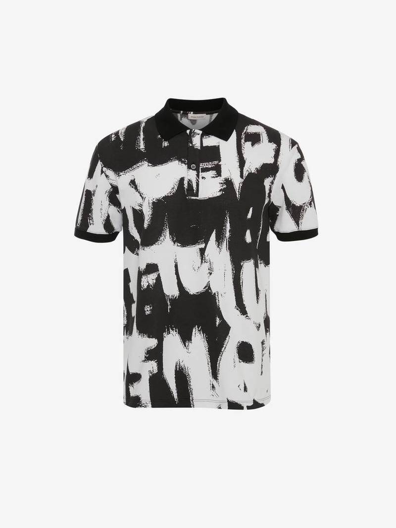 Mcqueen Graffiti Polo Shirt in White/black 1