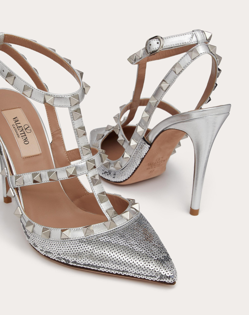 ROCKSTUD PUMP WITH SEQUIN EMBROIDERY AND STRAPS 100MM 5