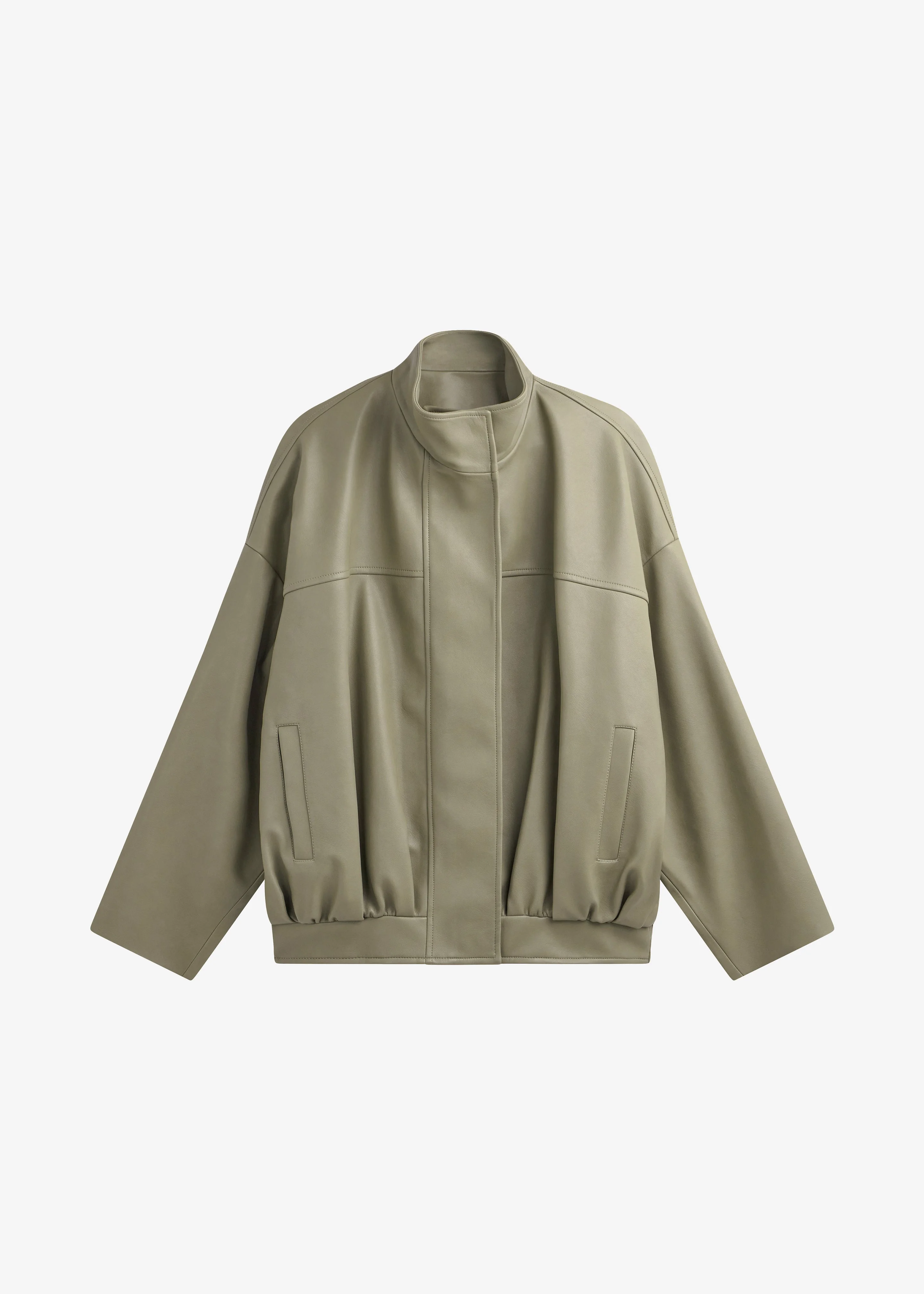 Veren Faux Leather Bomber Jacket - Sage - 1
