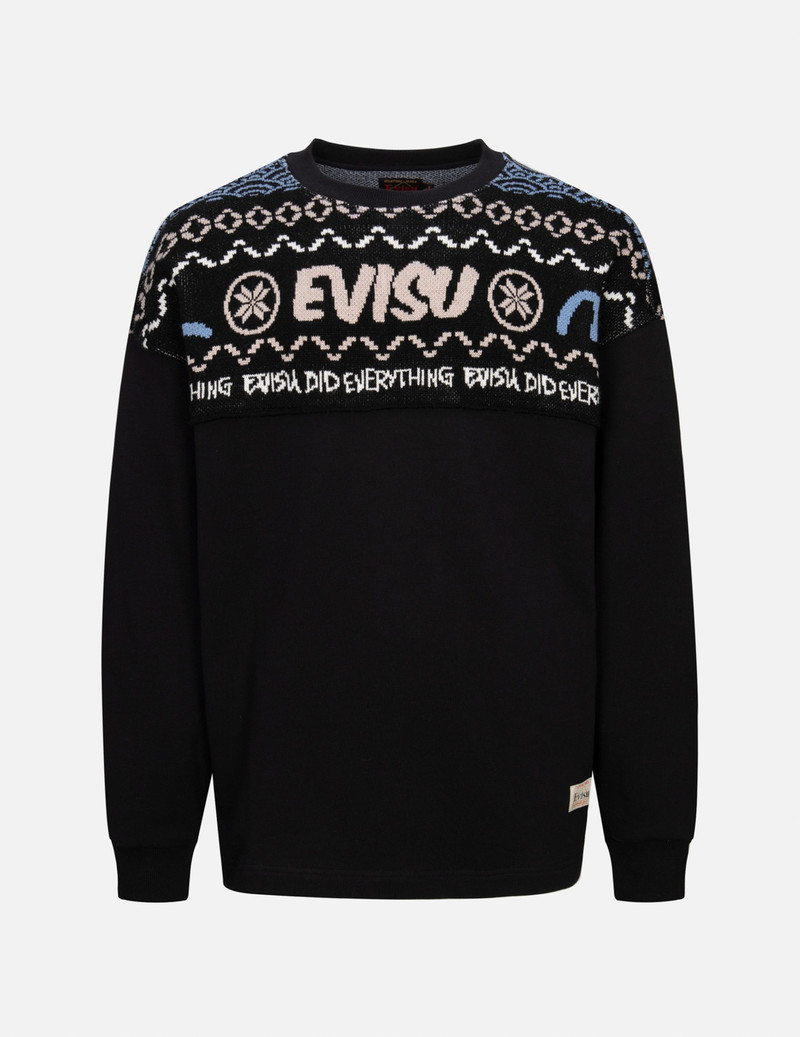 FAIR ISLE PATTERN KNIT-PANELLED RELAX FIT SWEATSHIRT 1