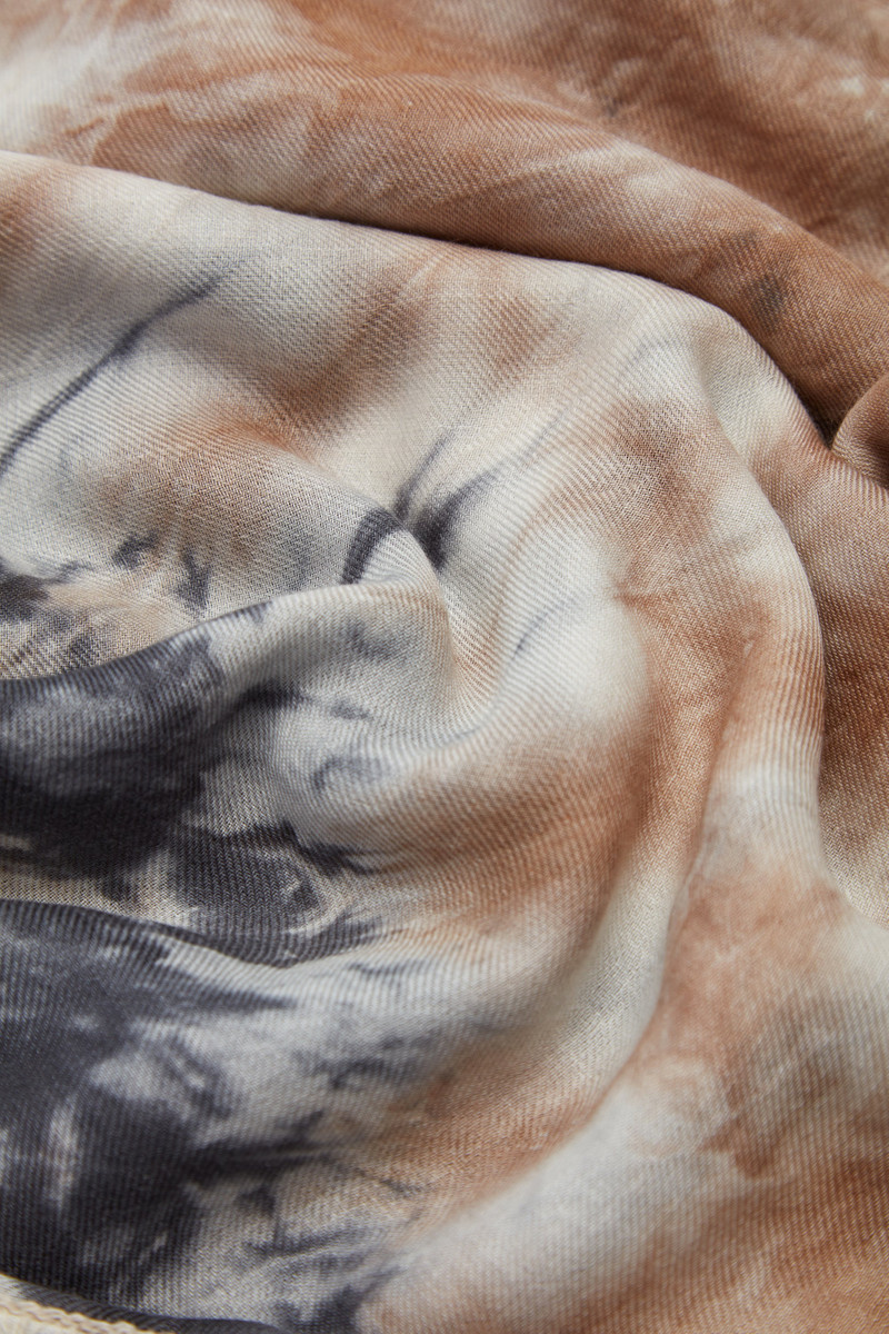 Anaya Scarf in Camel Multi Print with Edge Stitch 3