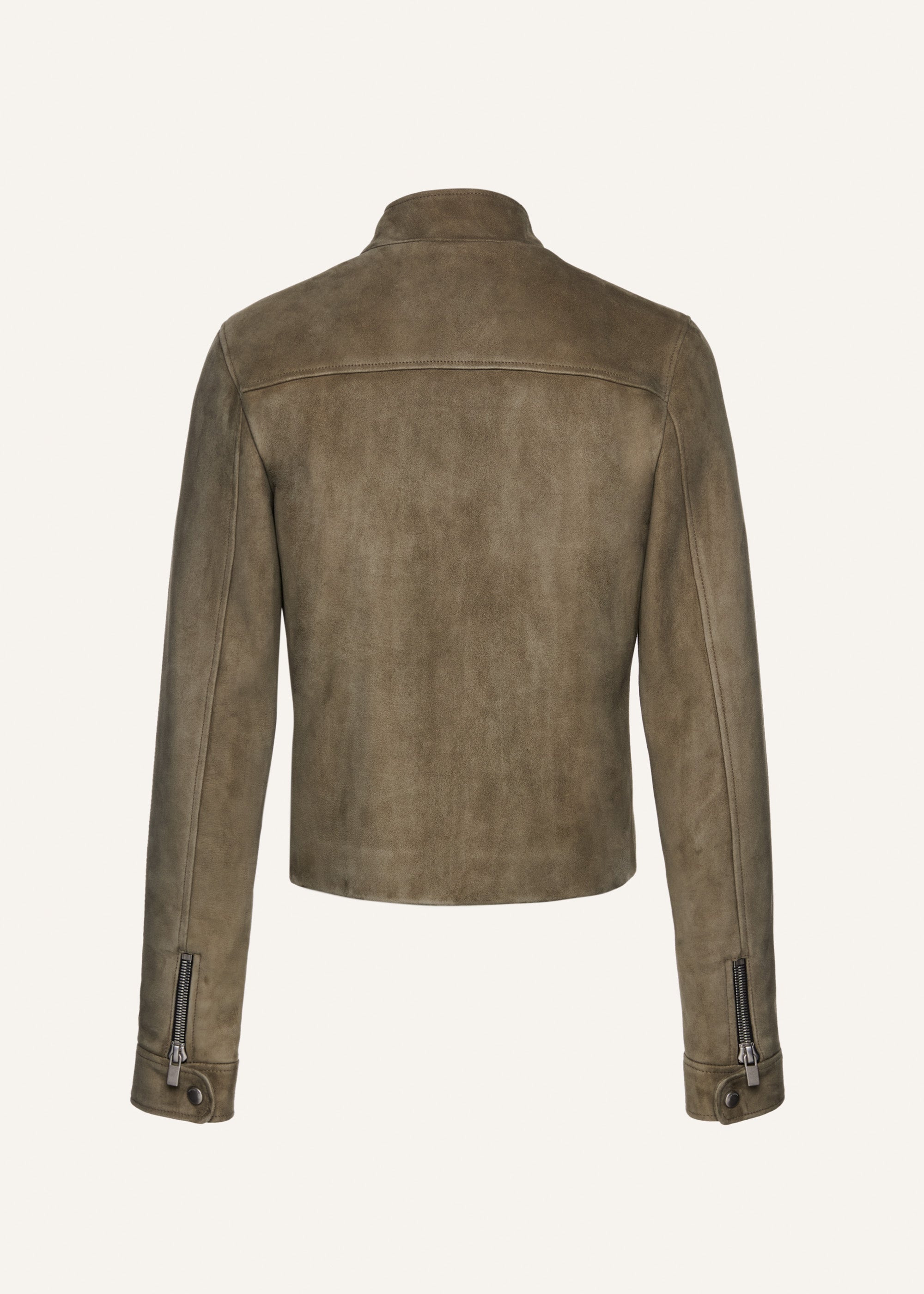 Fitted leather moto jacket in green suede - 2