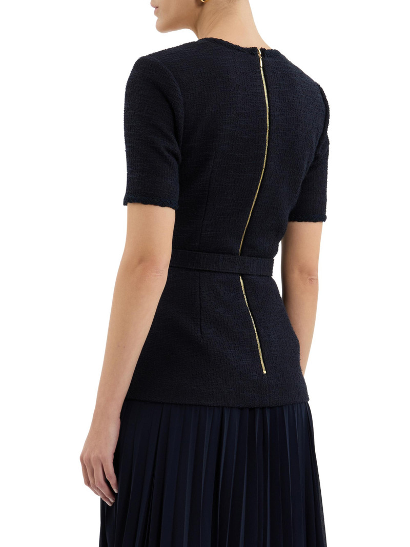 Women's Jonie Belted Mixed-Media Midi-Dress - Navy 3