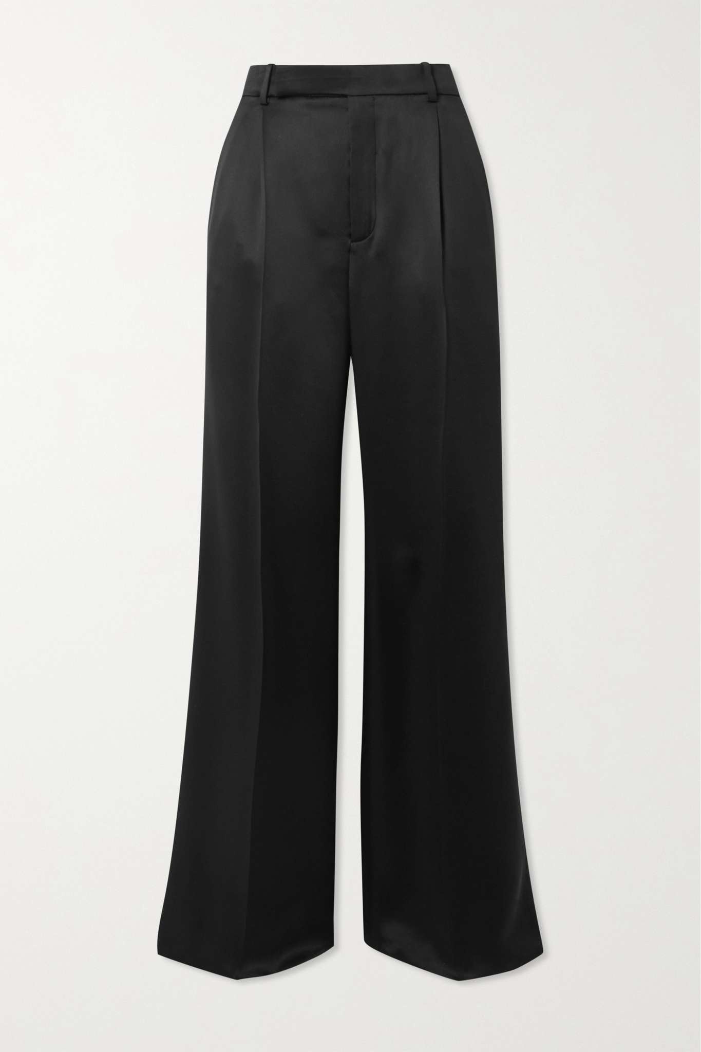 Pleated silk-satin straight-leg pants - 1