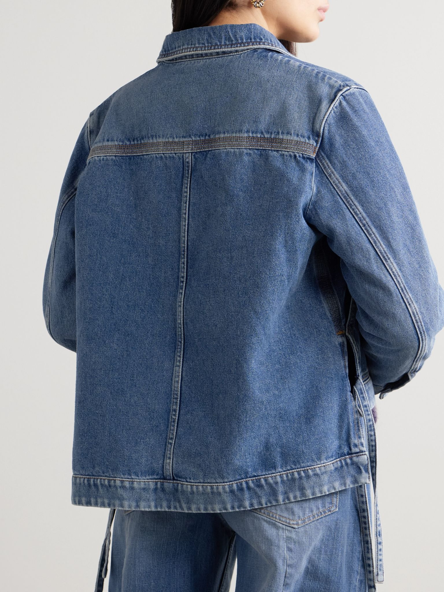 Leather-trimmed denim jacket Blue - 3