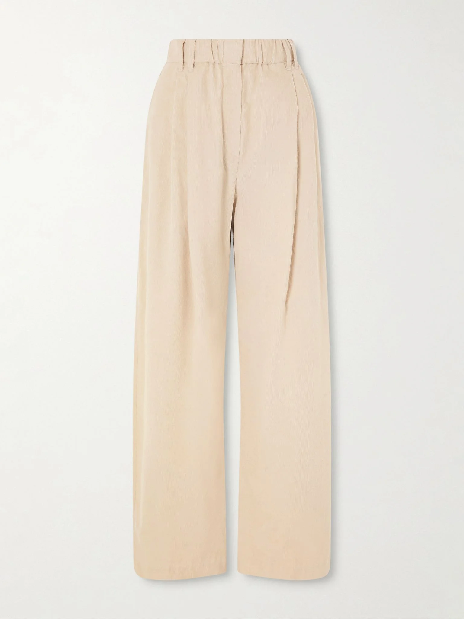 Pleated cotton, Lyocell and cashmere-blend corduroy wide-leg pants Cream - 1