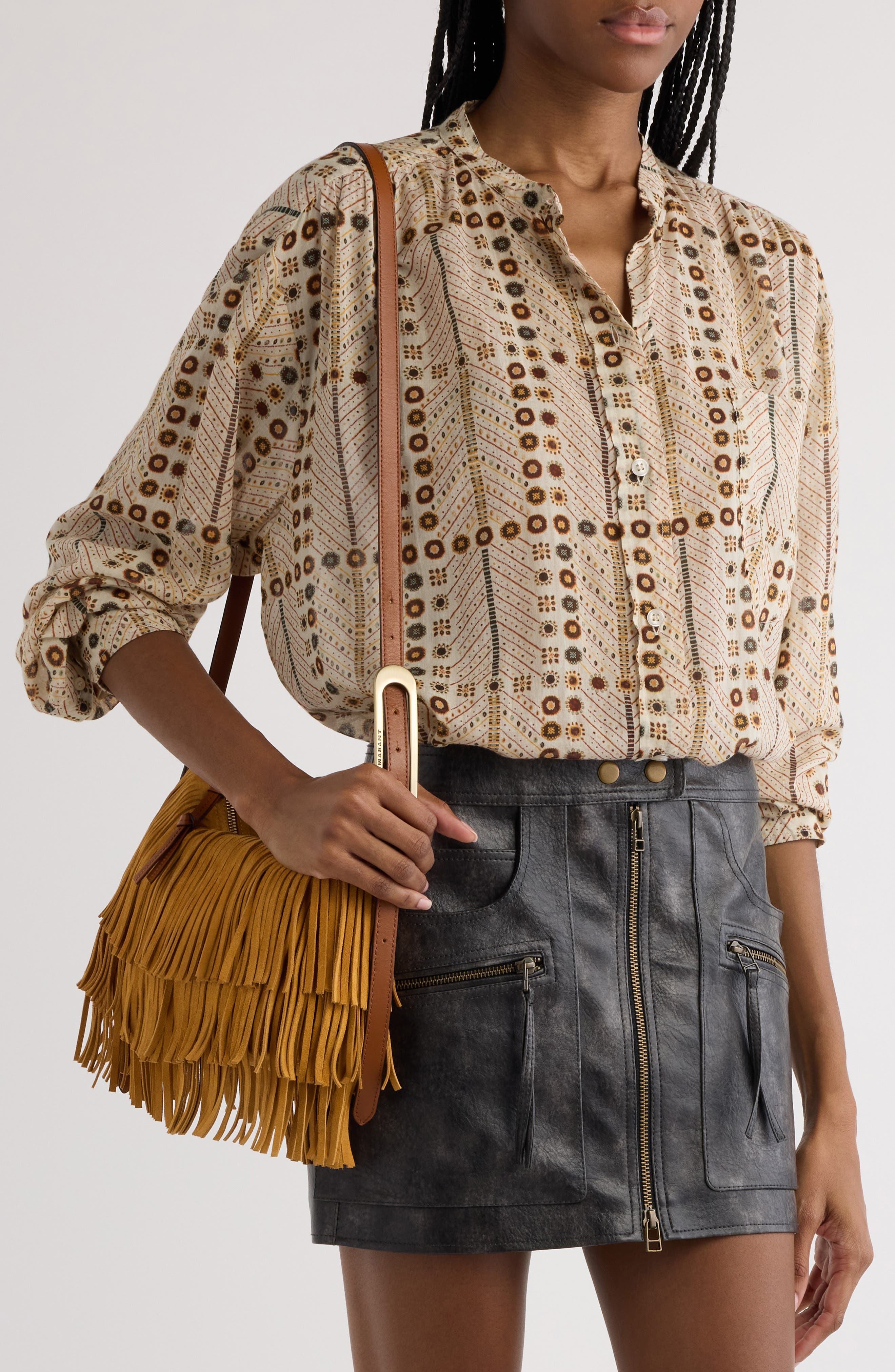 Isabel Marant Mini Leyden Fringe Suede Hobo Bag in Ochre at Nordstrom - 3