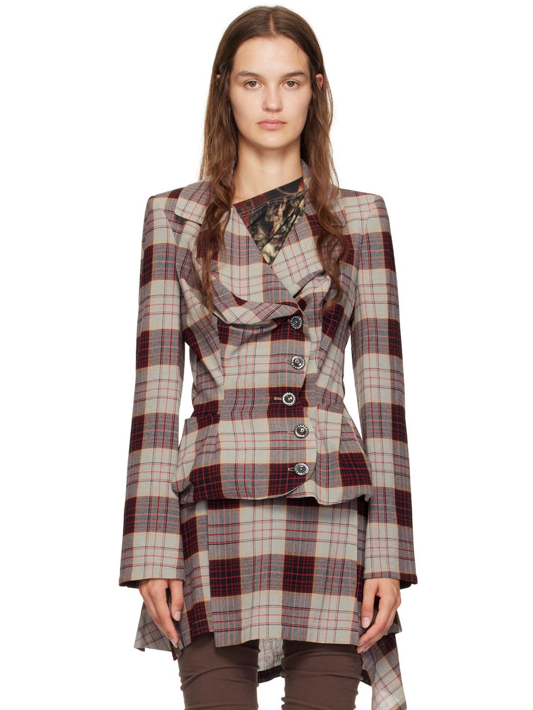 Red & Gray Drunken Tailored Blazer - 1
