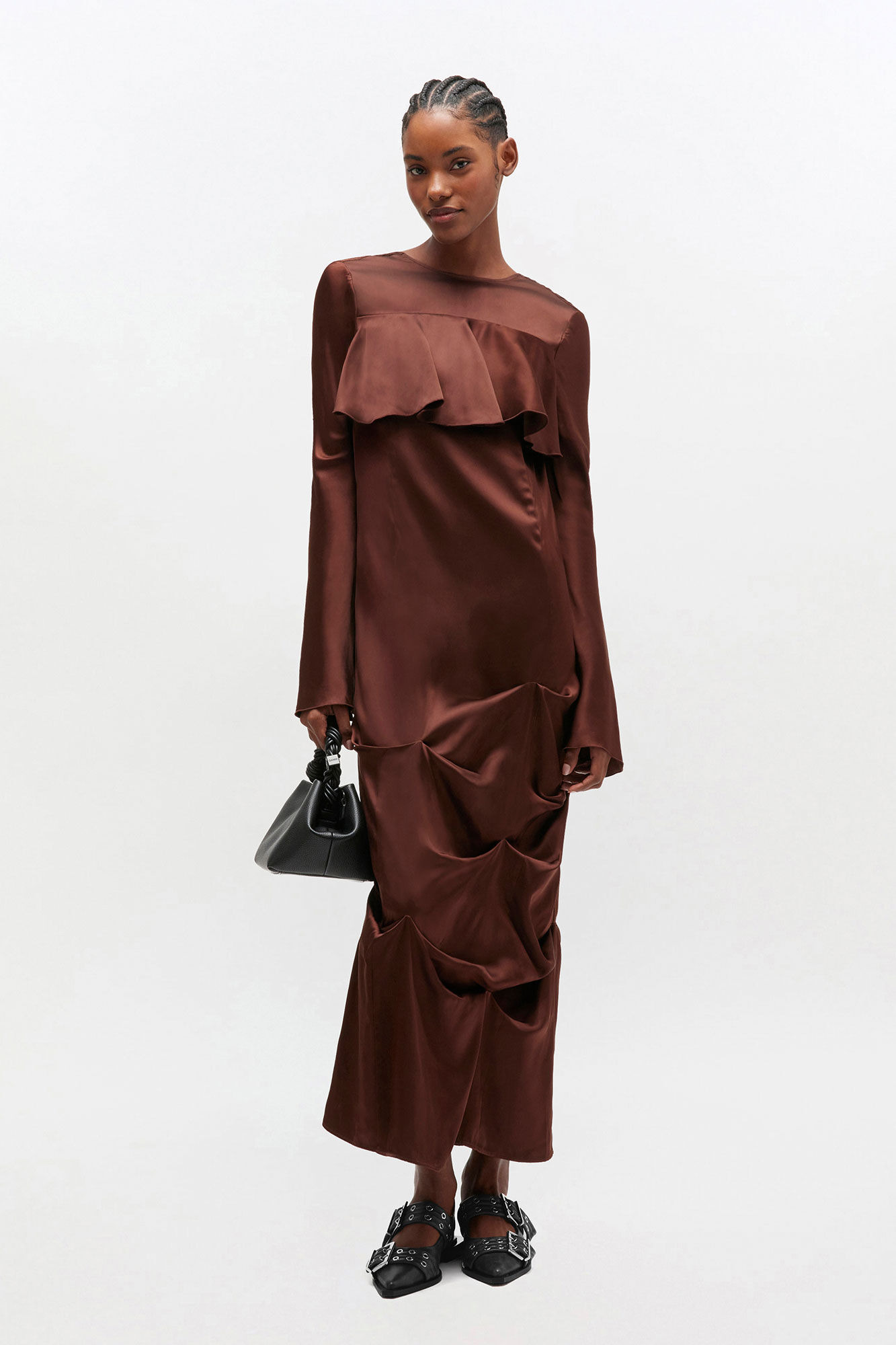 BROWN RUFFLE DRESS - 2
