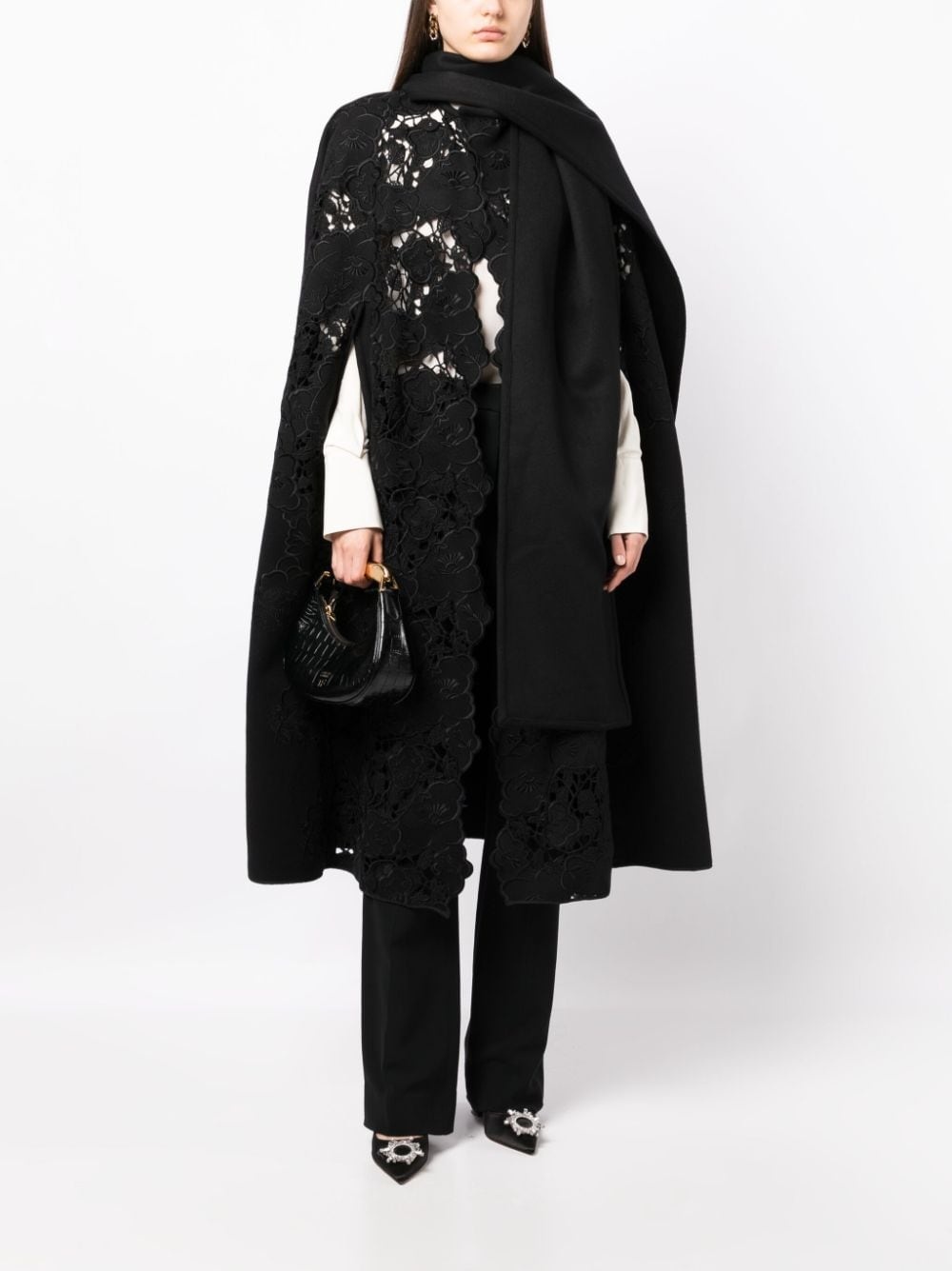 floral-embroidered virgin-wool cape - 2