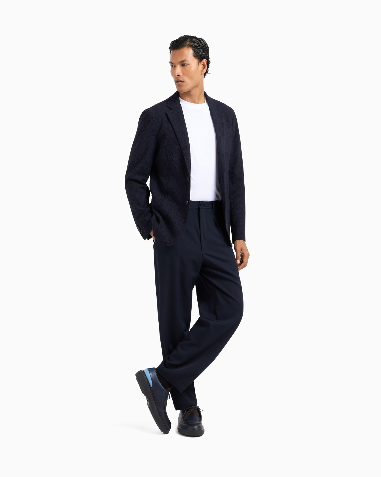 Upton line single-breasted jacket in virgin wool and cashmere seersucker - 2