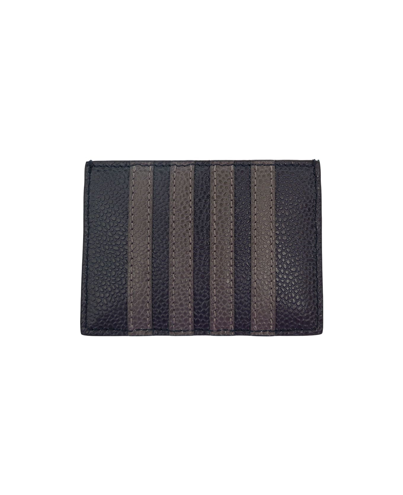 Single Card Holder W/ 4 Bar Applique Stripe In Pebble Grain Leather - 2