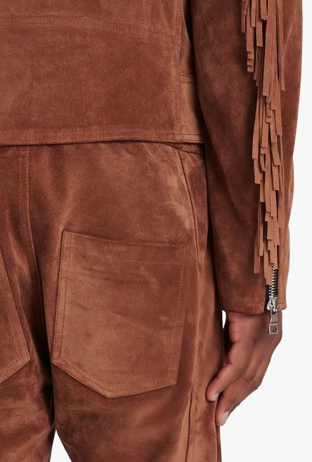 Balmain x Netflix -Hazelnut brown suede biker jacket - 10