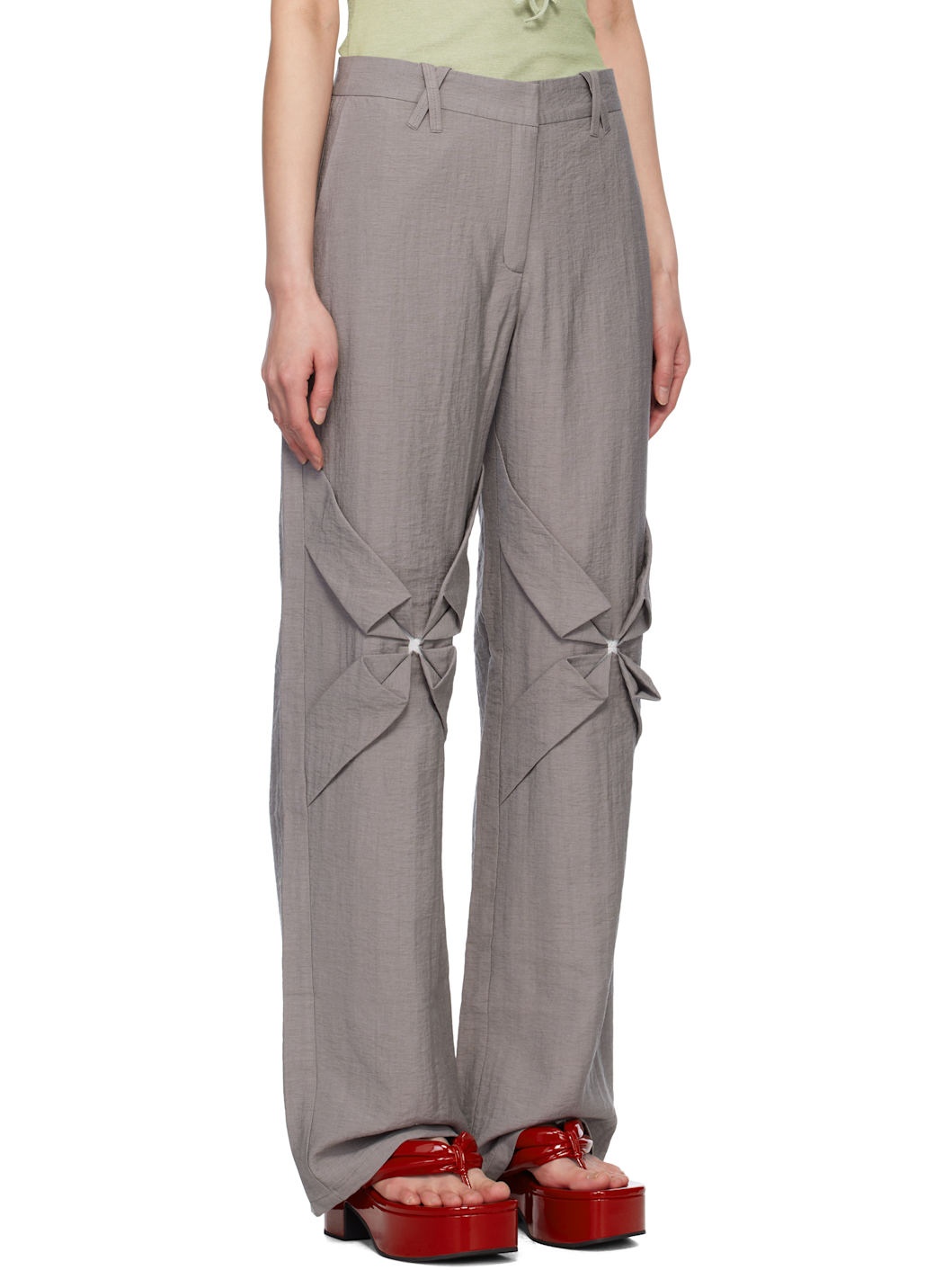 Gray Smocked Flower Trousers - 2