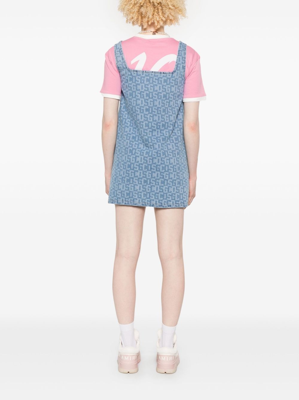 monogram-print denim mini dress - 4