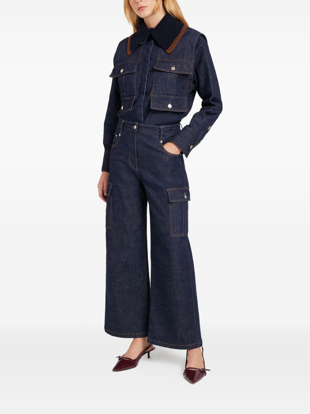 knitted-collar denim jacket - 2