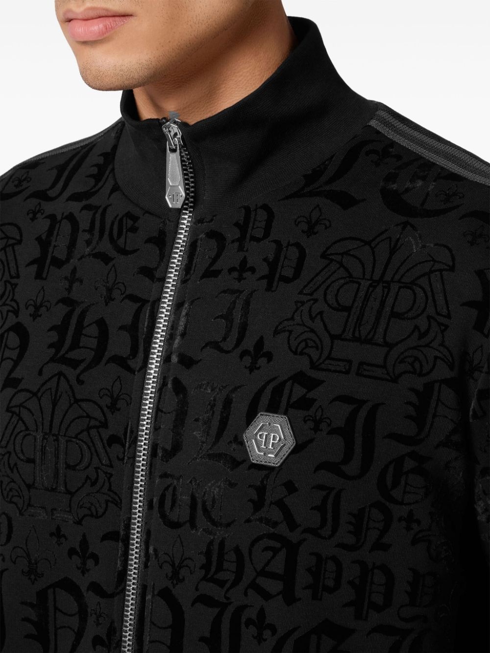 gothic-print side-stripe sport jacket - 5