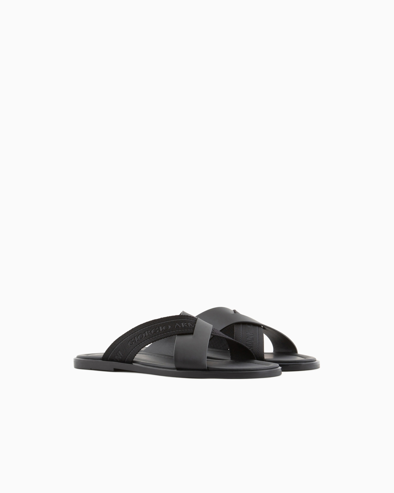 Leather cross sandals with two-toned tape - 2