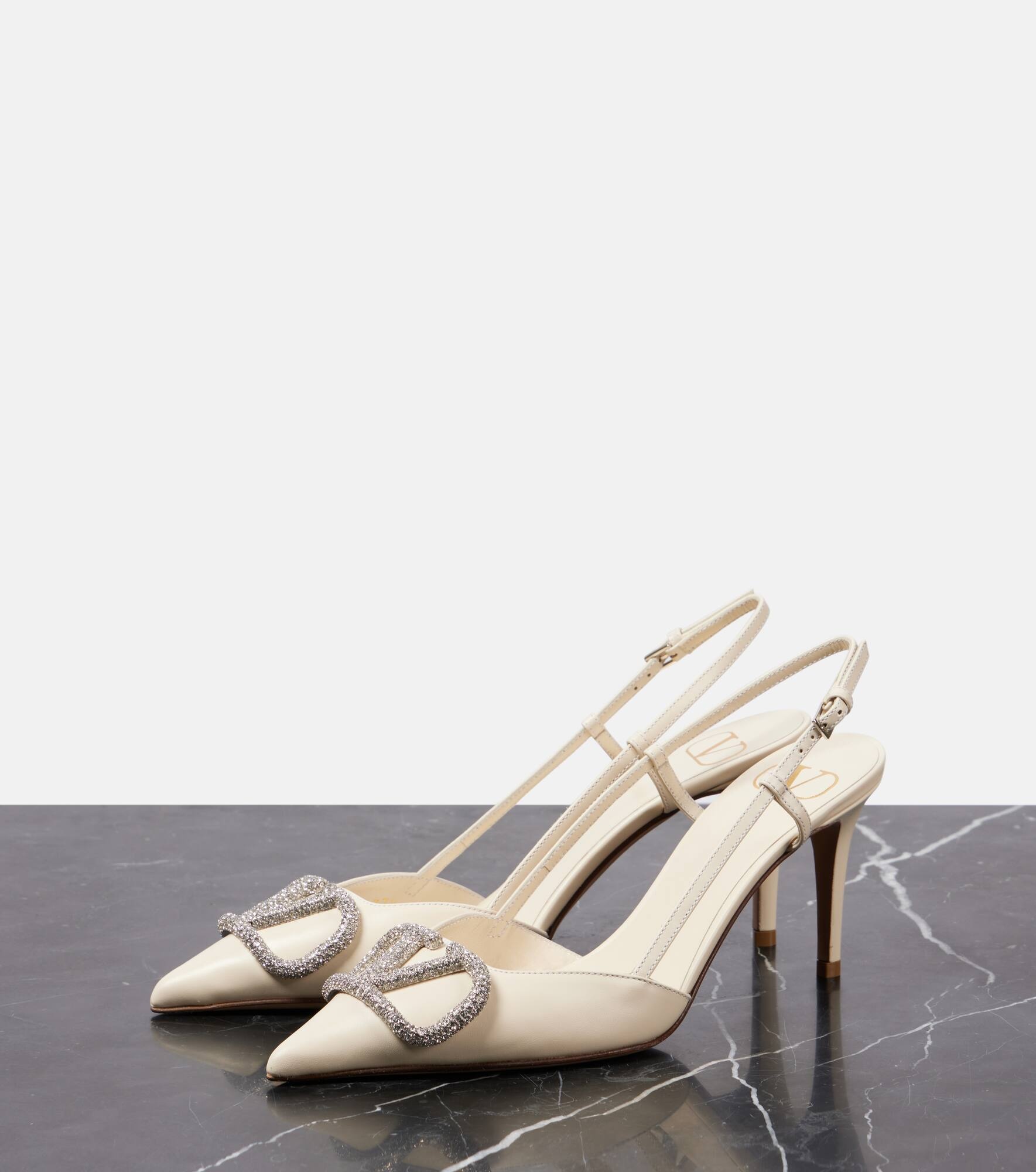 VLogo Signature leather slingback pumps - 5