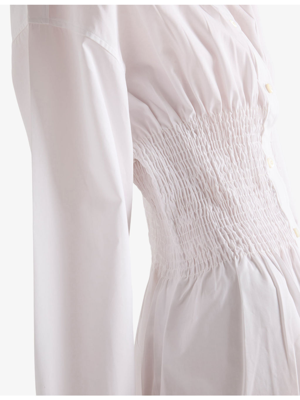 Smocked-Waist Long-Sleeve Classic Cotton Poplin Shirt - 4