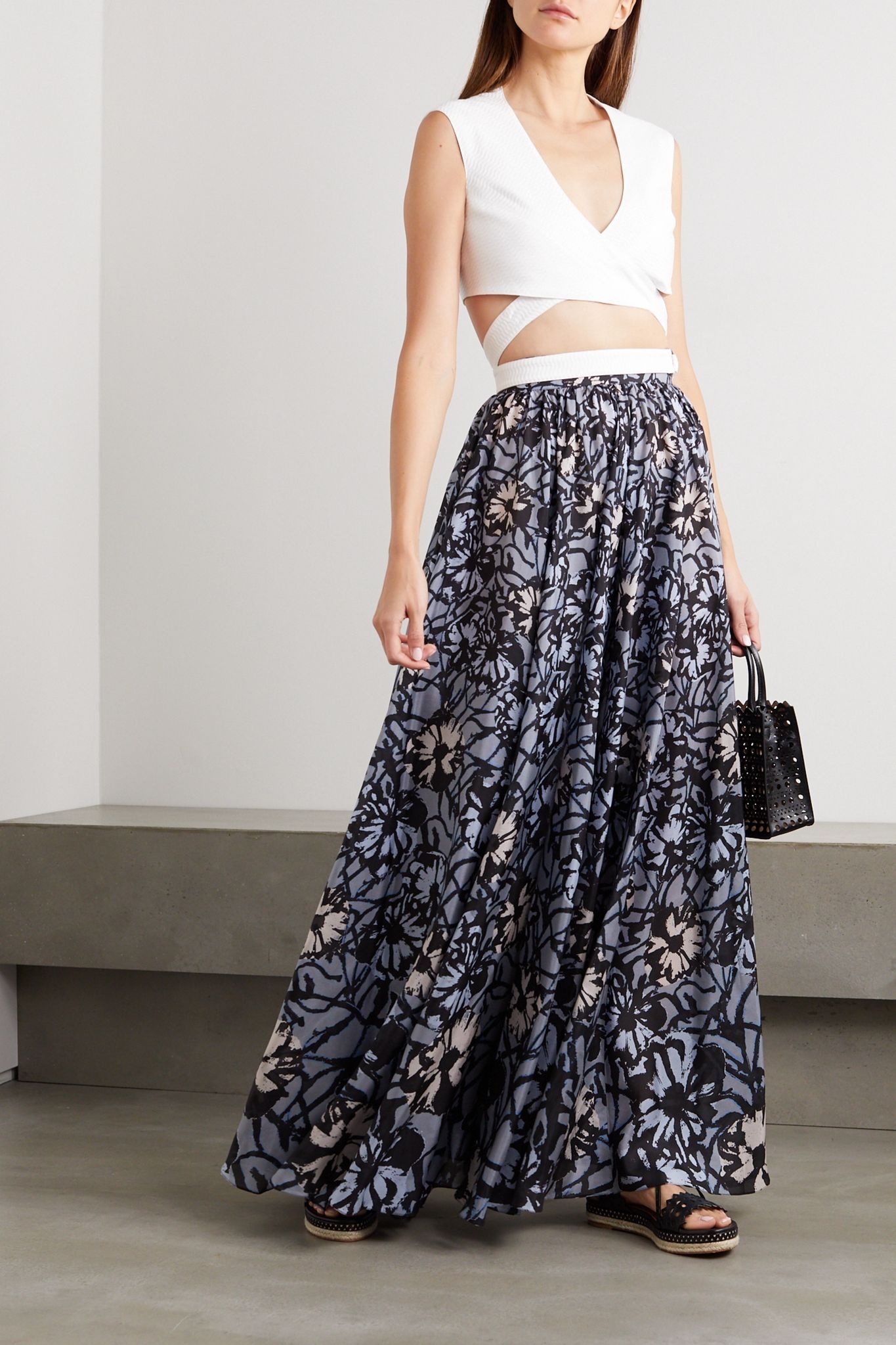 Floral-print silk-habotai maxi skirt - 2